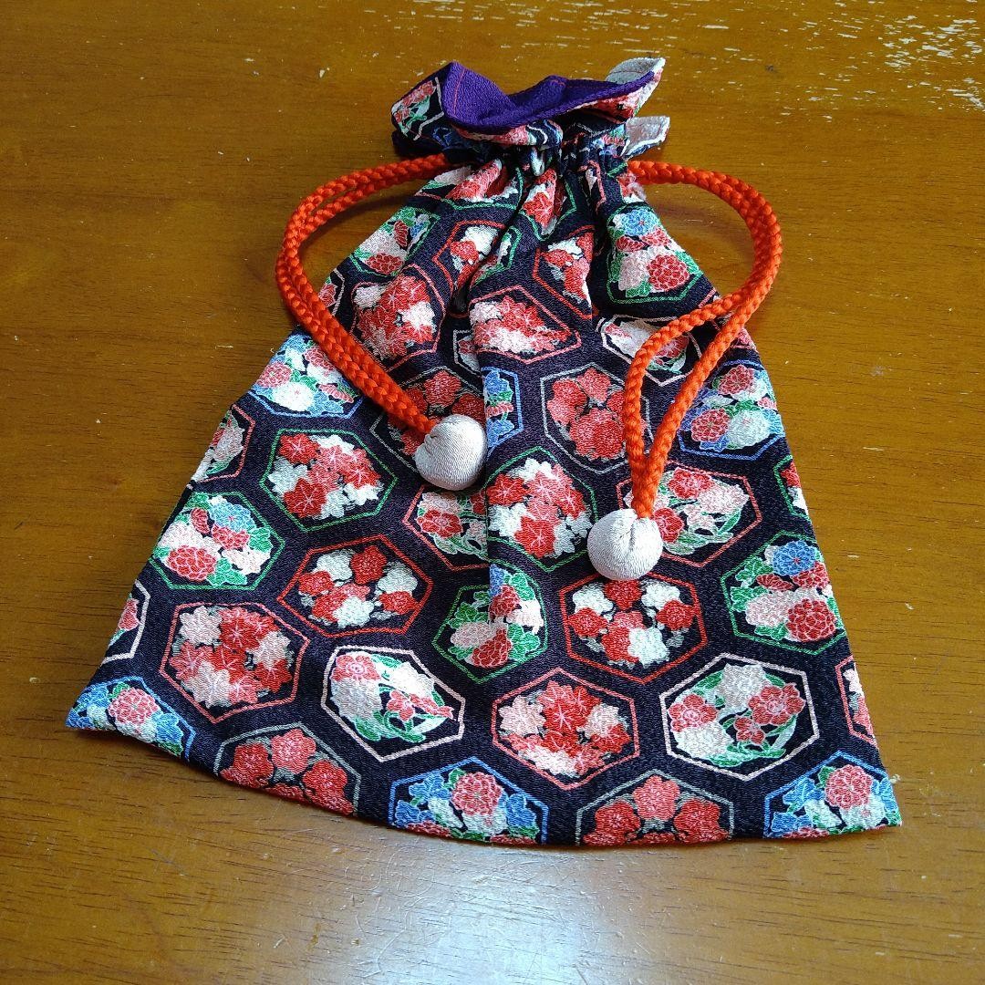 Floral Hexagon Drawstring Bag Black/Red/Green/Purple Orange Cord