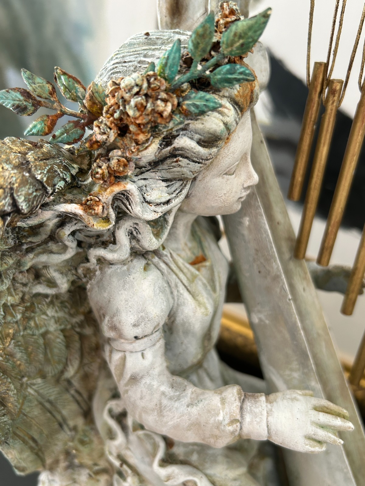 14″ Tall Angel Harf statue/ indoor decor/Outdoor garden wind chime.