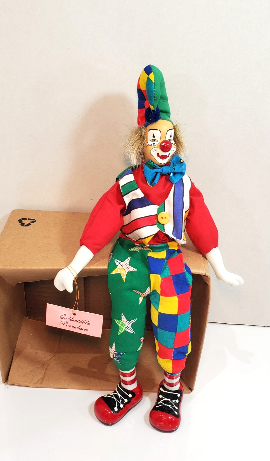 Show Stoppers Otto 15″ Vintage Porcelain Clown Doll Shelf Sitter RETRO Circus