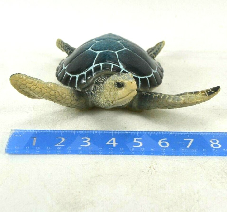 Sea Turtle Figurine Collectible Home Decor 8″ x 8.5″ Resin Blue Green