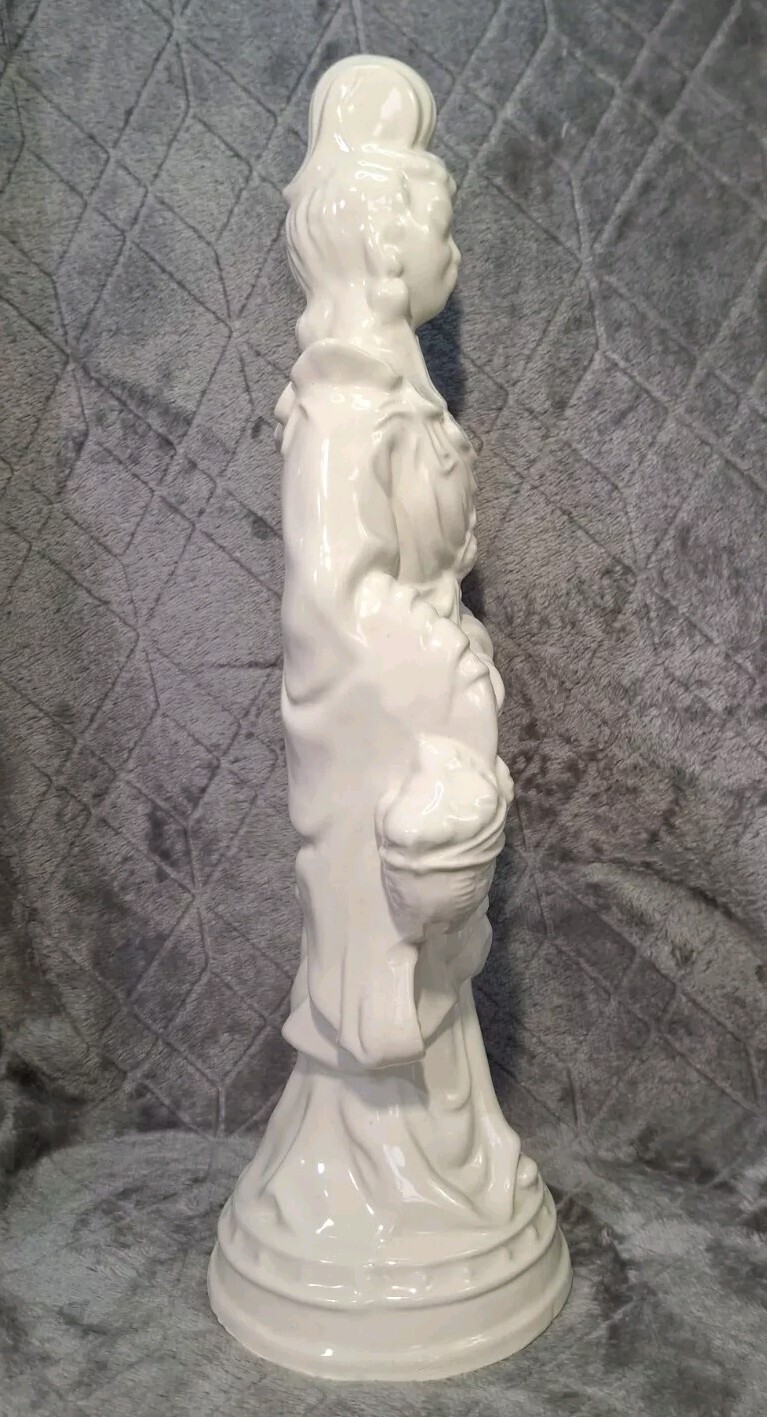 Asian Woman Statue Ceramic Figurine 12.75″ Goddess Empress Lady With Basket
