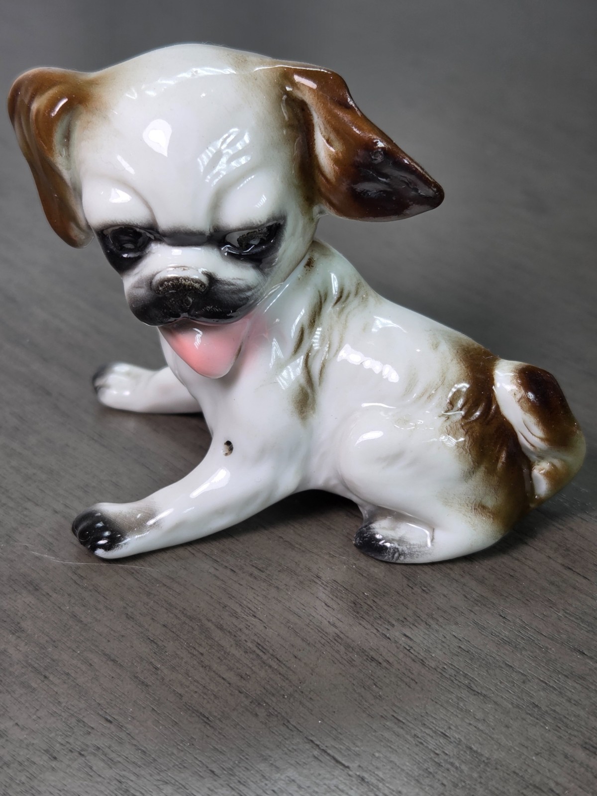 Puppy w/Tongue out Porcelain Japan Approx 2.0″H X 3.0″L X 2.5W