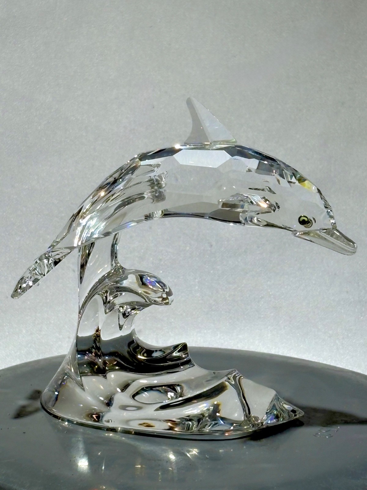 Swarovski Silver Crystal Dolphin Clear Wave Base Figurine 7644 000001 w/ Box COA