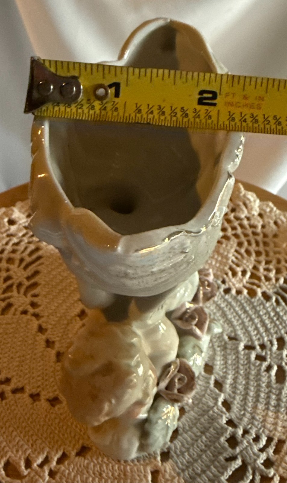 Vintage Occupied Japan Bisque Angel/Cherub Shell Planter roses gold painted