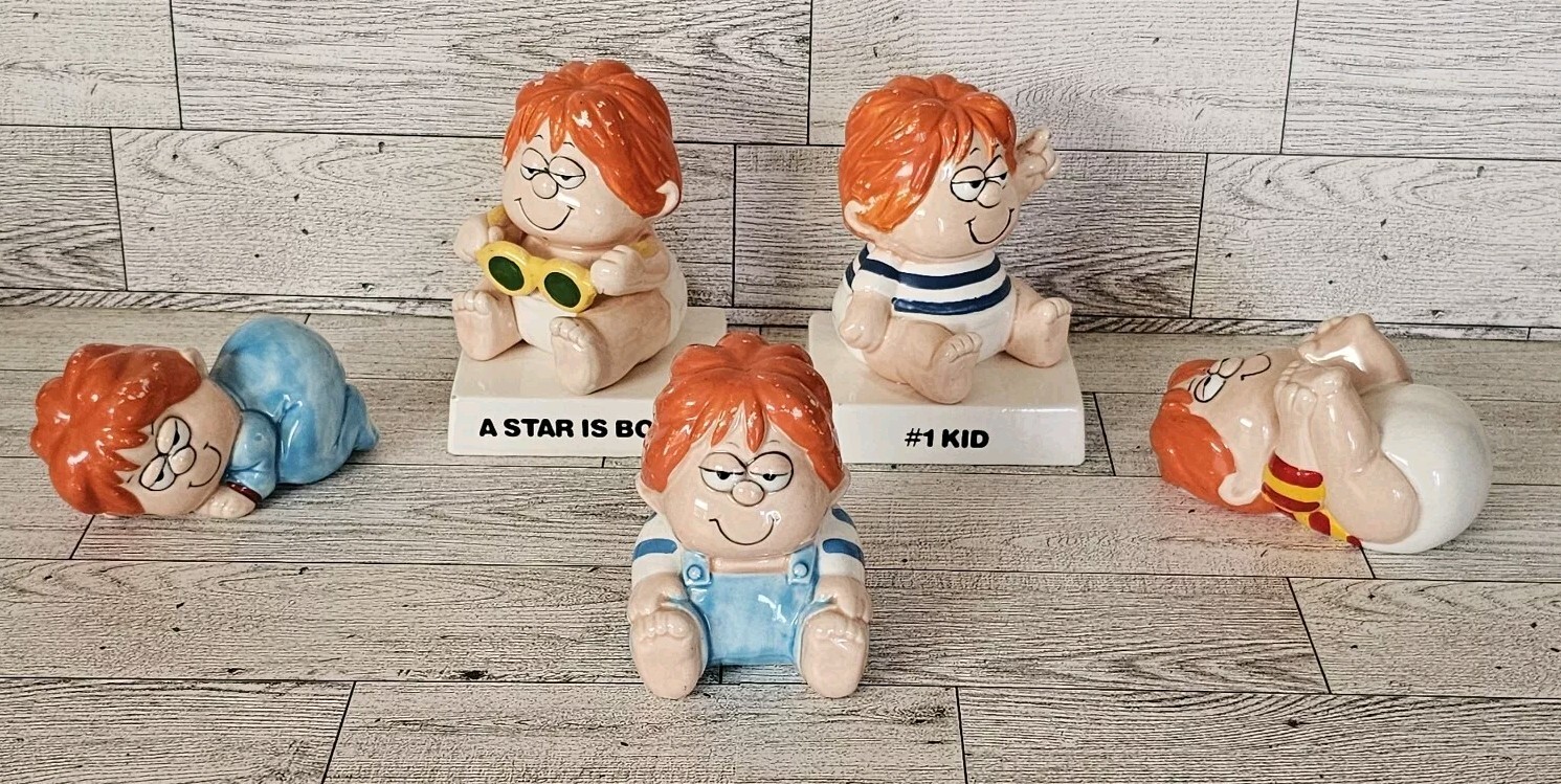 Lot of 5 Enesco Marvin by Tom Armstrong 1983 Cartoon Character Porcelain Figures