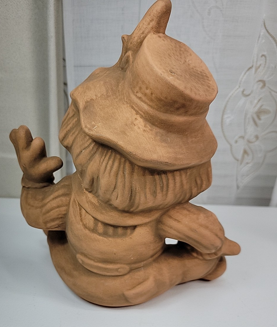 VTG Redware Ceramic Halloween/Fall Pumpkin Head Scarecrow Figurine Aged Finsh 9″