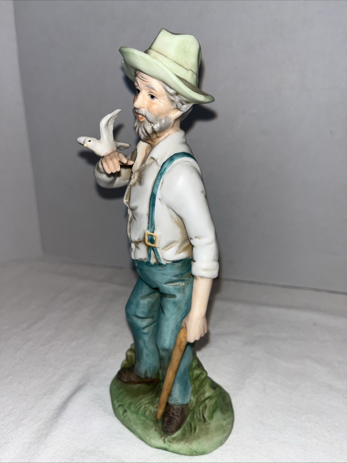 Ardco Vintage Ceramic Farm Couple with Birds Figurines 8 Inch