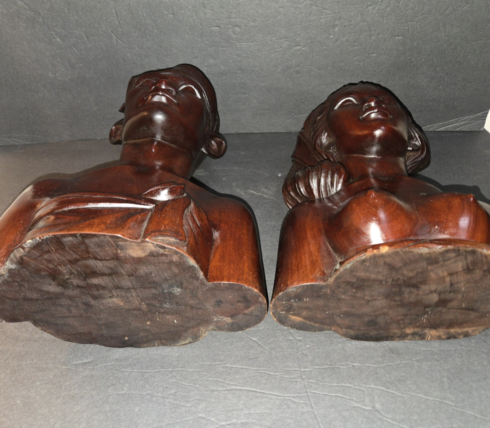 Large 15 In Tall Bali Man & Woman Indonesia Hand-Carved Hard Wood Vintage
