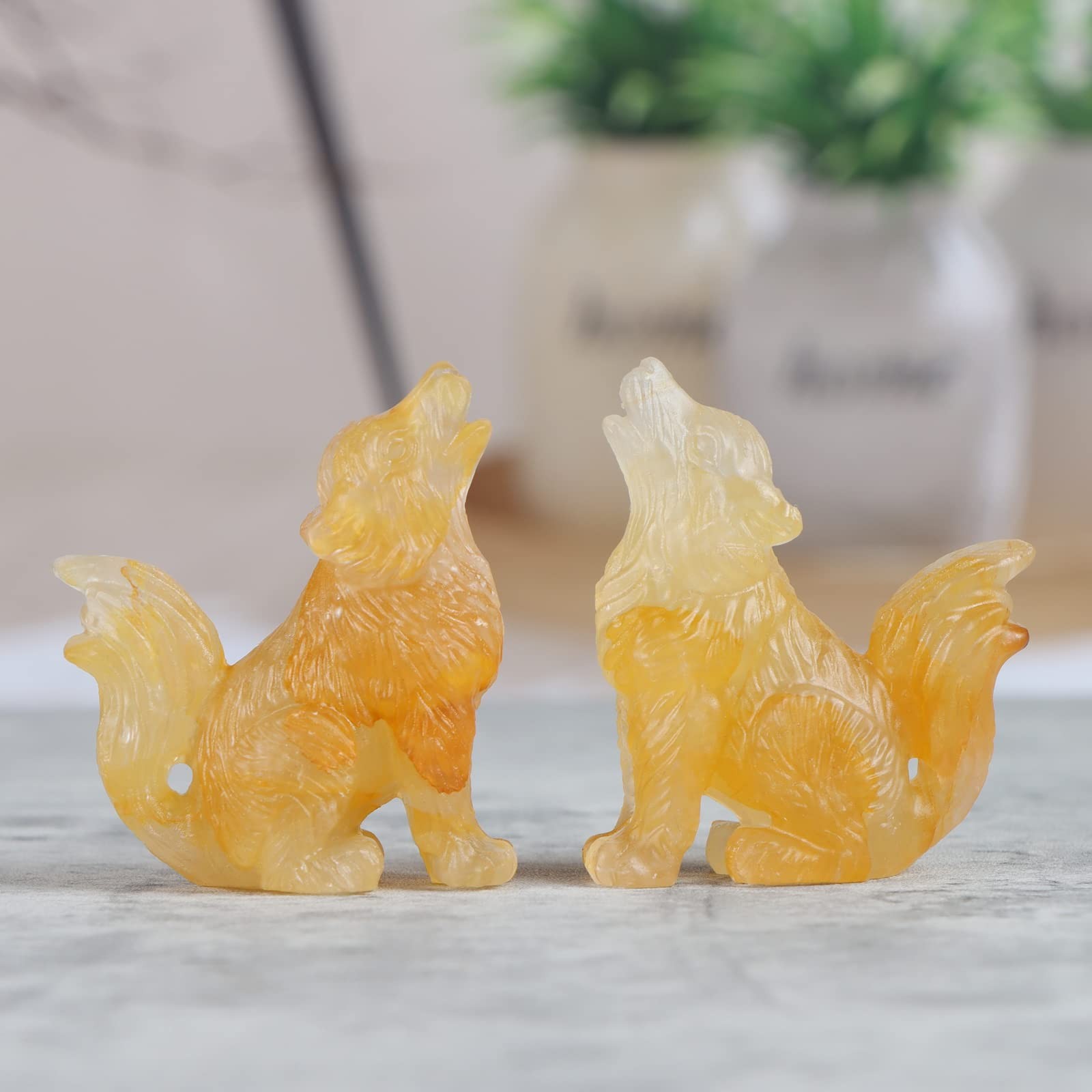 Citrine Crystal Wolf Figurine 2.0 Inch Healing Stone Hand Carved Sculpture