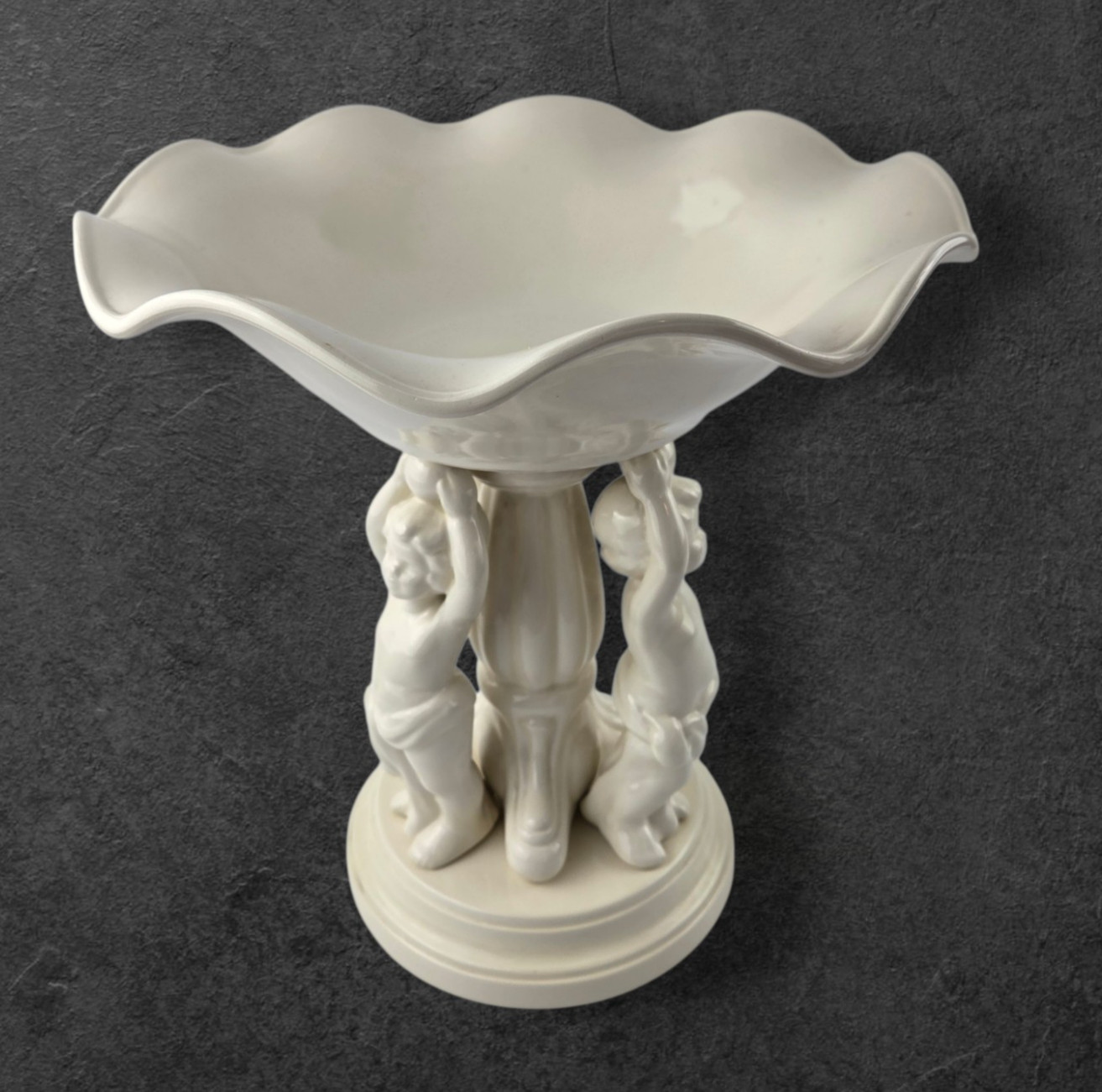 VTG Ceramic Cherub Xlg Bowl Wedding Compote Centerpiece Off White 12.5″ Rococo