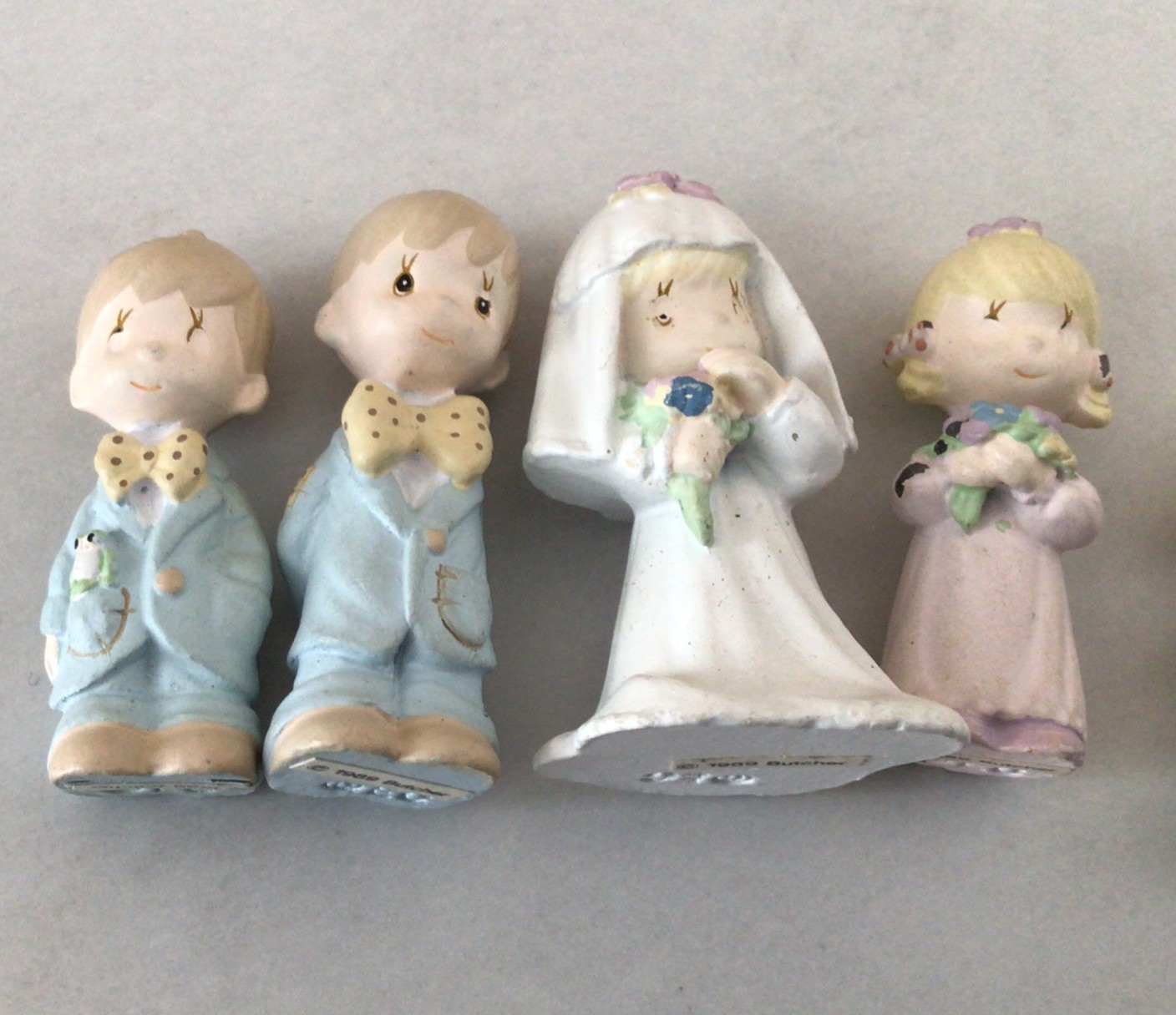 Vintage Precious Moments “1988-1989” Miniature Painted Pewter Bridal Set Wedding