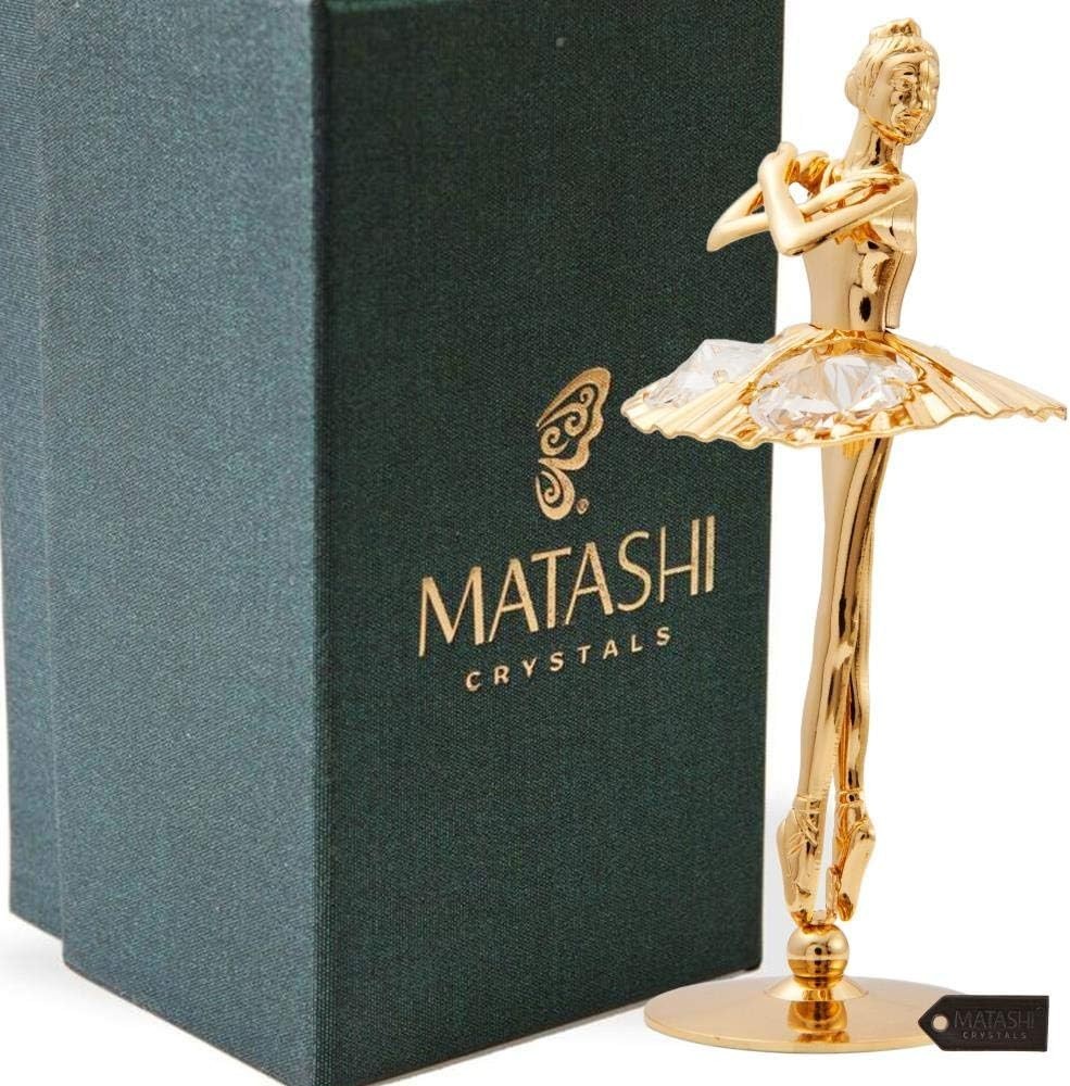 24K Gold Plated Crystal Studded Ballerina with Arms Crossed Figurine by Matashi