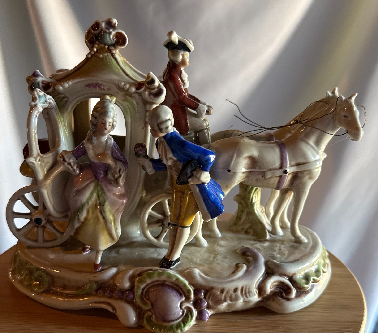 Vintage GRAFENTHAL Porcelain Horses & Carriage w/Courting Couple Germany