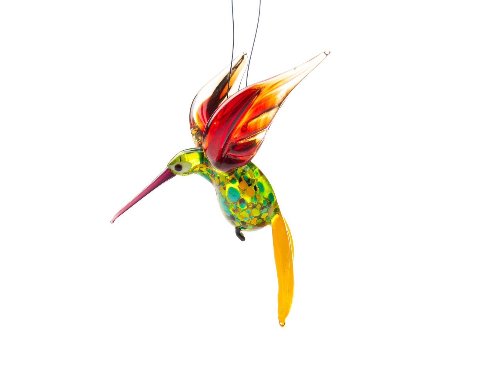Red Green Yellow Handmade Glass Hummingbird Figurine Colorful Miniature Bird