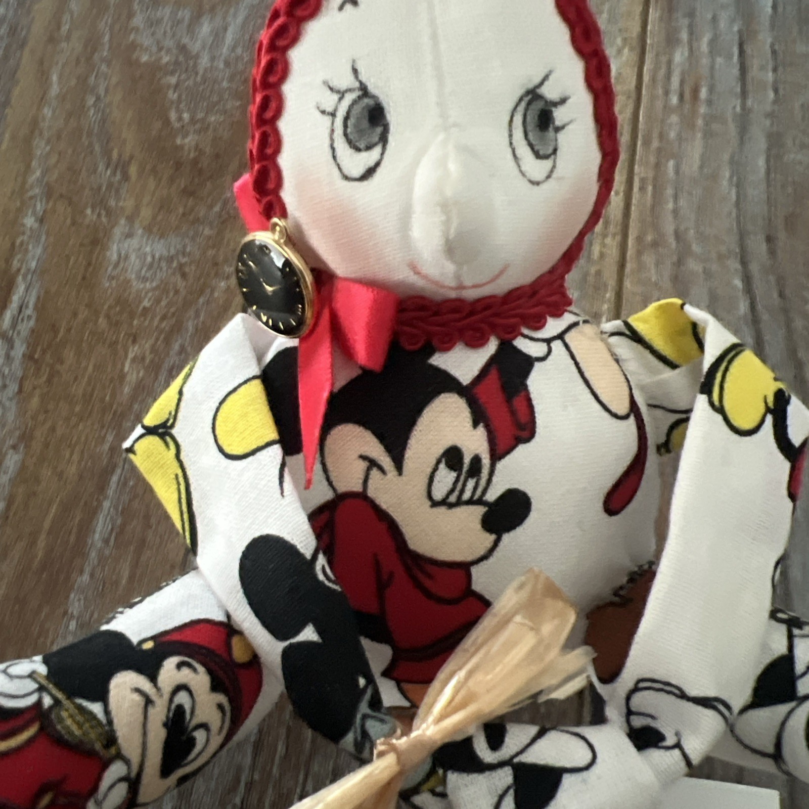 Vintage Susan Foreman Knotty Elf Doll Mickey Mouse Fabric Handmade Folk Art 8.5”