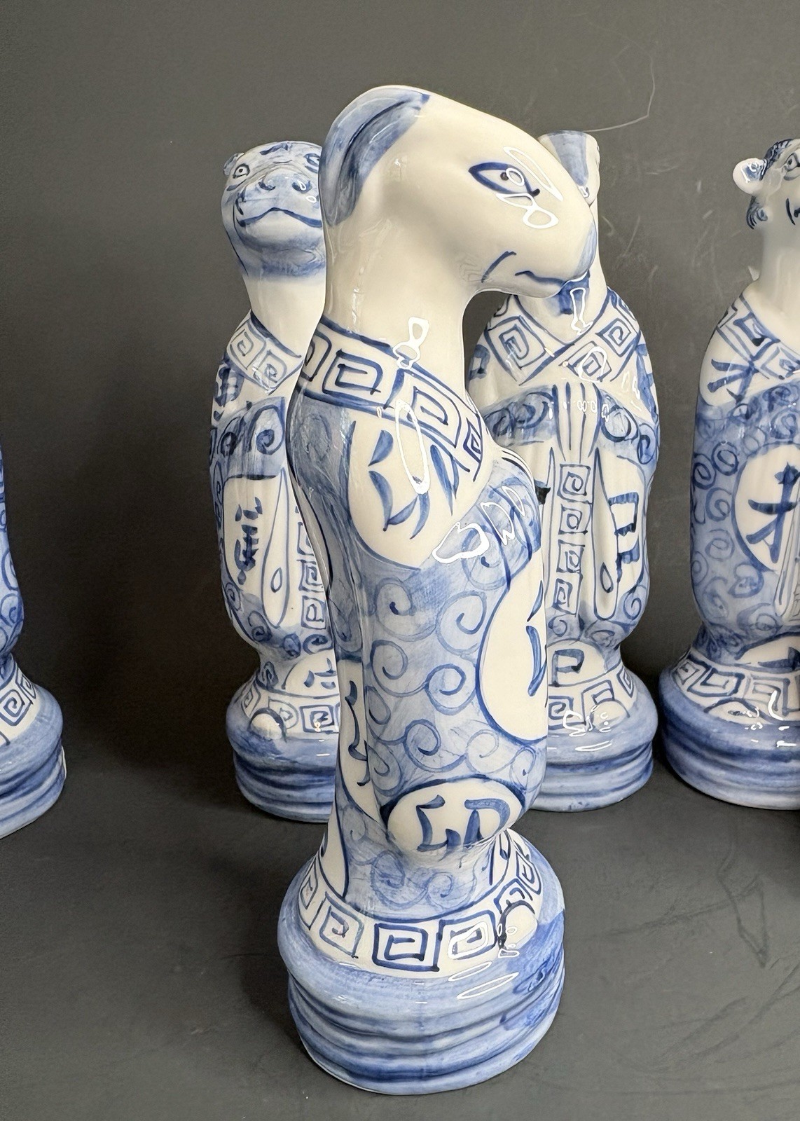 Vintage Porcelain Chinese Zodiac Statues By Andrea by Sadek Blue and White Set