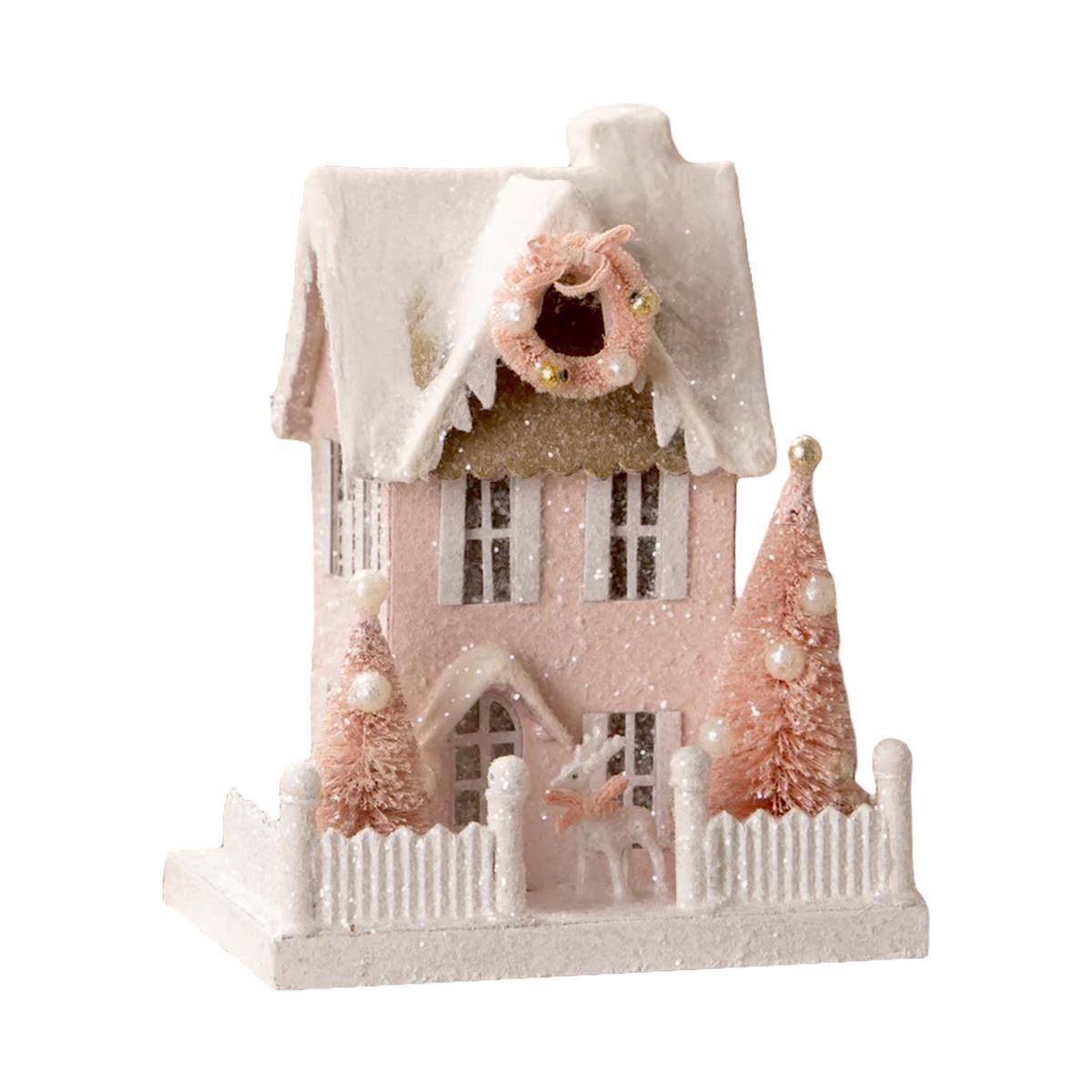 Bethany Lowe Pretty in Pink Cottage Covered W Sugar Glitter LC4411