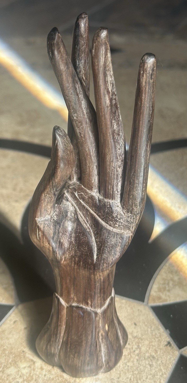 Vintage Hand Sculpture – Hand Carved Wood Asian Zen Boho Décor 7.5”