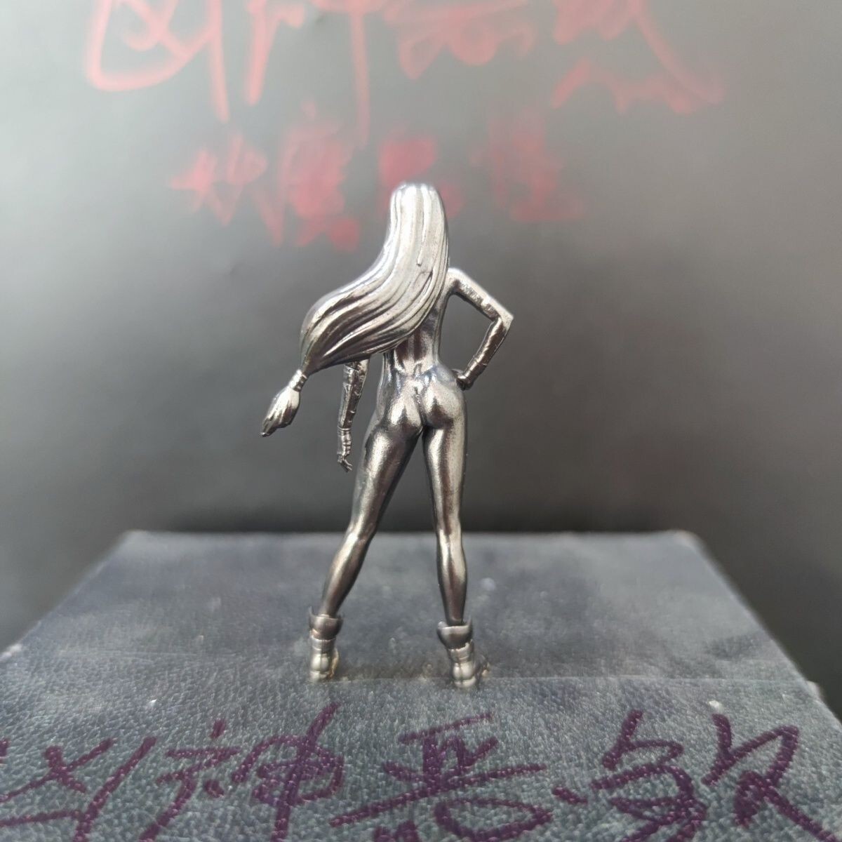 Black Pure Solid Bronze Long Hair Nude Beauty Girl Seductive Body Art Statue
