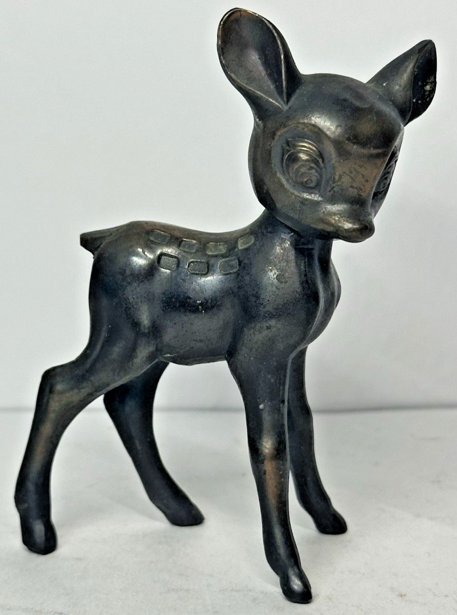 Vintage Disney Bambi Figurine Metal Bronze Bobble Head Deer Fawn Japan 3.5″