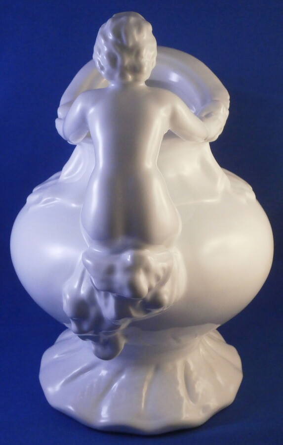 Unknown Porcelain Figural Nude Lady & Man holding Fish Teapot Porzellan Teekanne