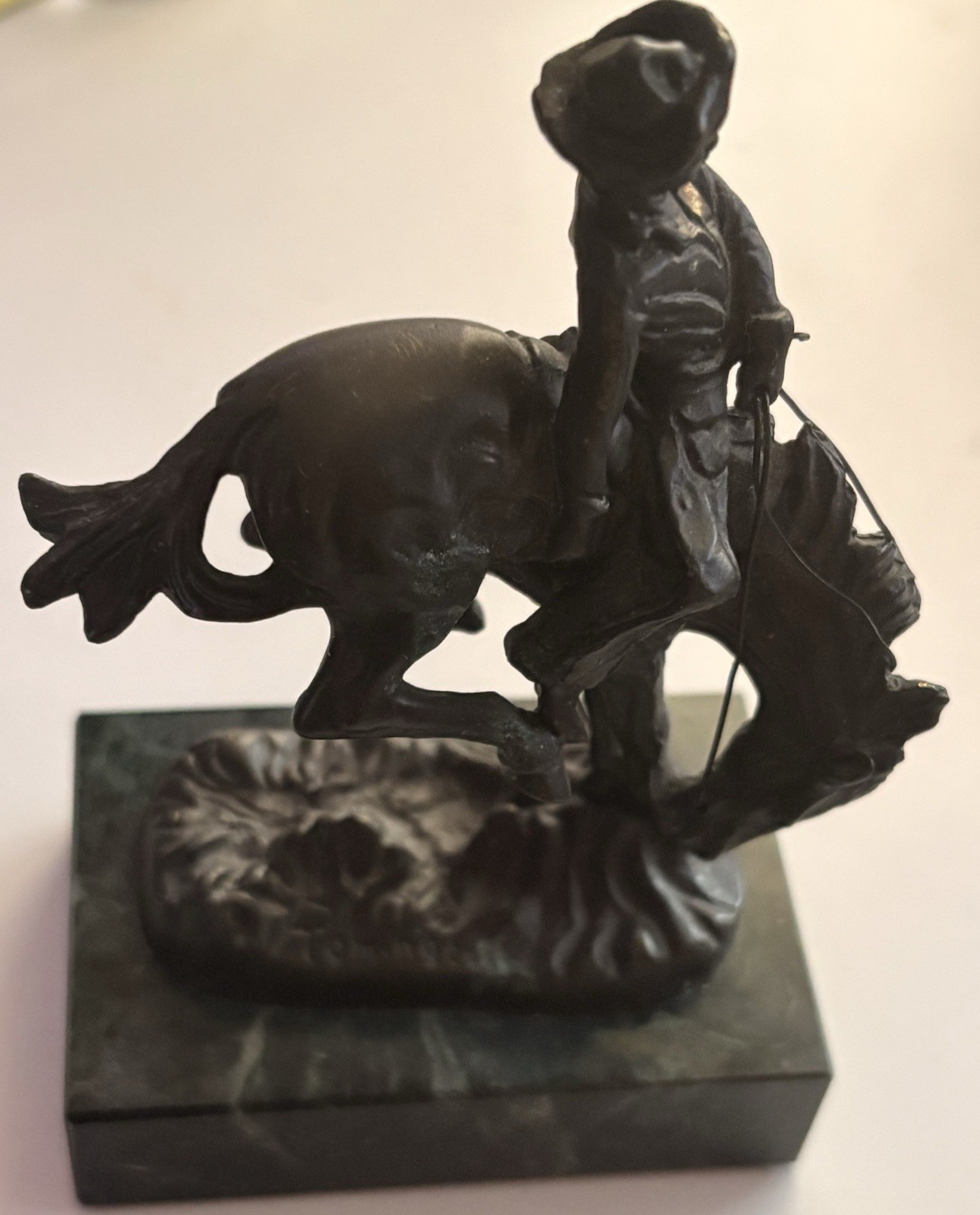 Andrea By Sadek Bronze Remington Bronco Buster Figure Marble Base Sculpture 5″