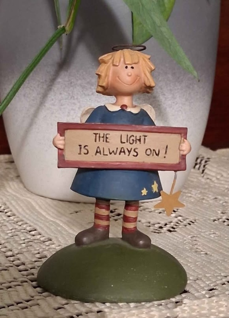 Retired Blossom Bucket Light is Always On Angel Girl Figurine by Suzi Skoglund