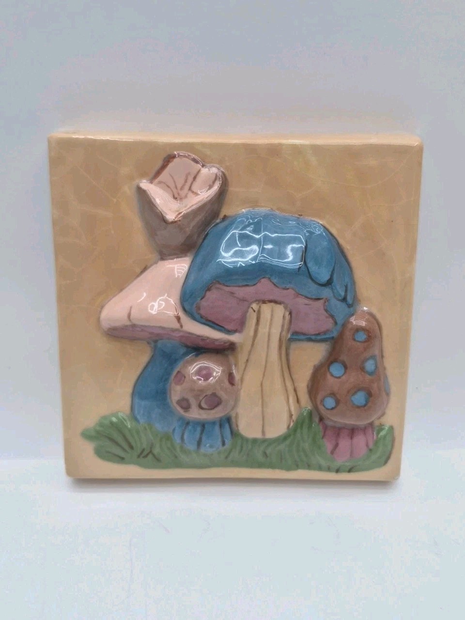 Vintage Chalkware Mushroom Wall Plaque 5″ Granny Cottagecore 70s Retro