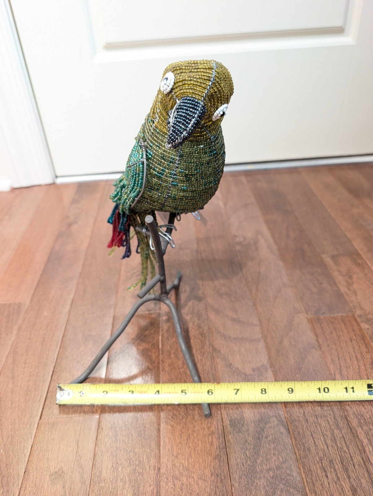 Grass Roots BeadWorx Beaded Wire Sculpture Green Parrot Bird ~11” X 9” X 7″