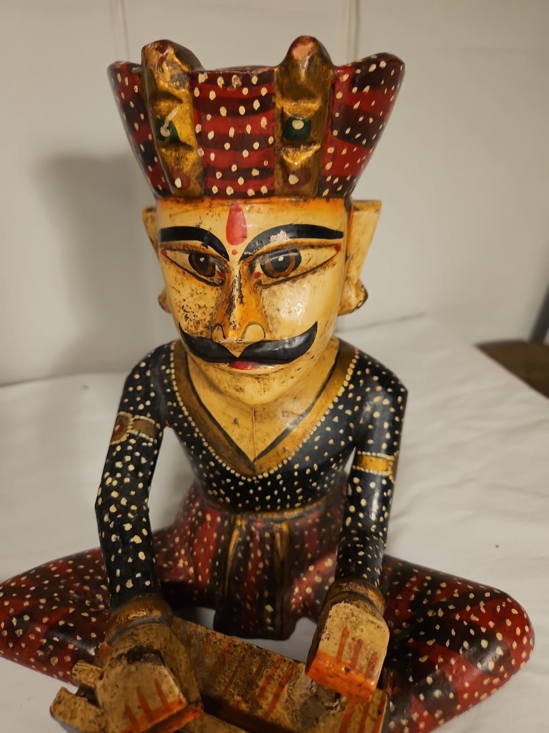 Pair of Vtg. Rajasthani Art Hand Carved Wooden Sitting Indian Musician Figurines