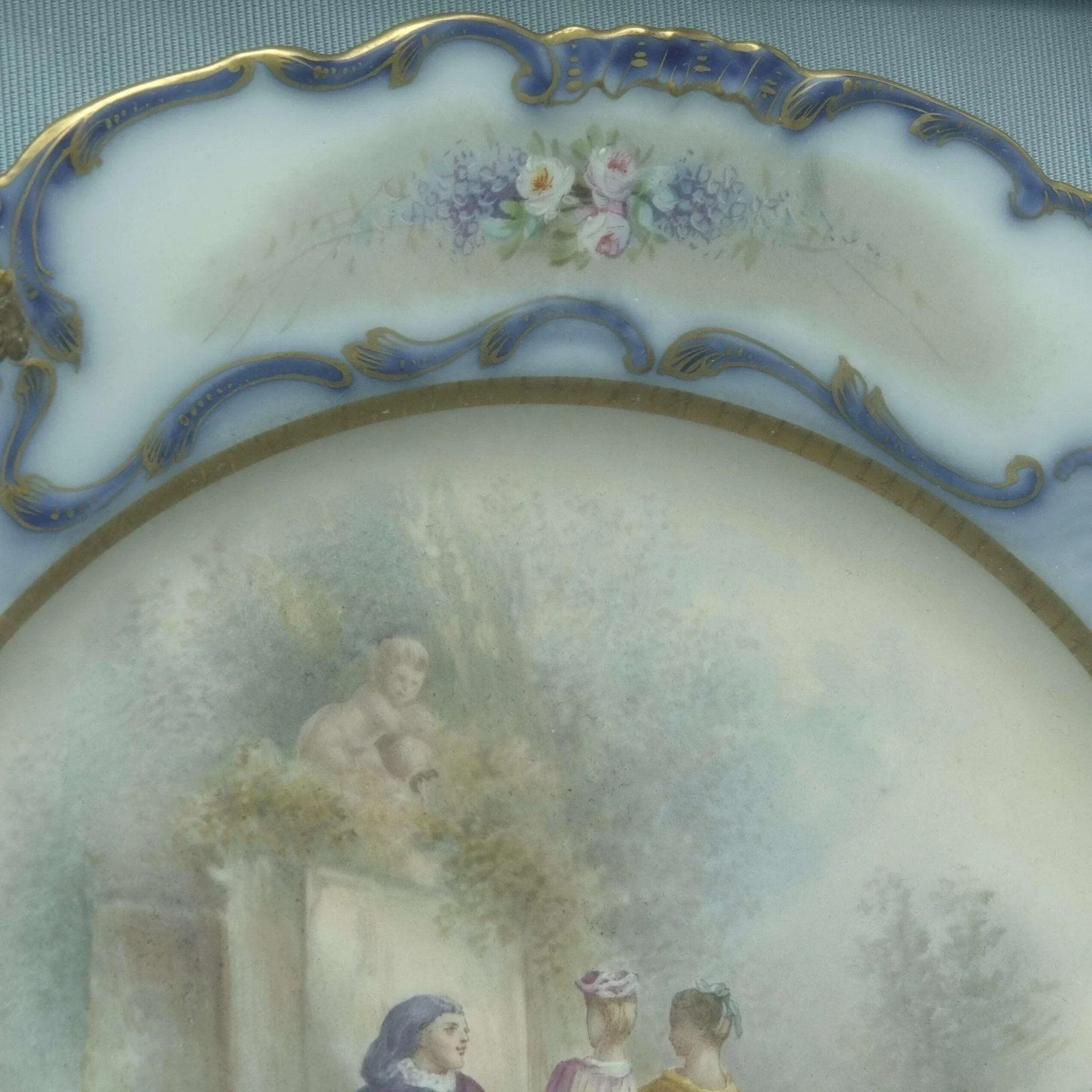 c1910 Sevres Style Muville Artist Signed Hand Painted Courting Cabinet Plate