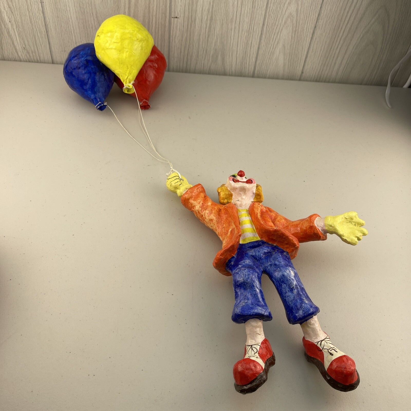 Vintage Hanging Paper Mache (13″) Clown 3 Balloons (5″) / Approx 24″ **READ**