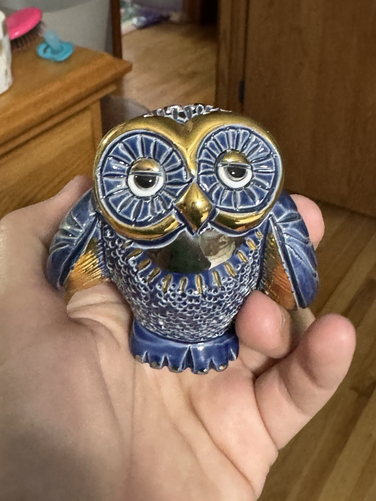 De Rosa Rinconada Figurine Owl Silver Gold Enamel DeRosa – Blue Owl Wings Down