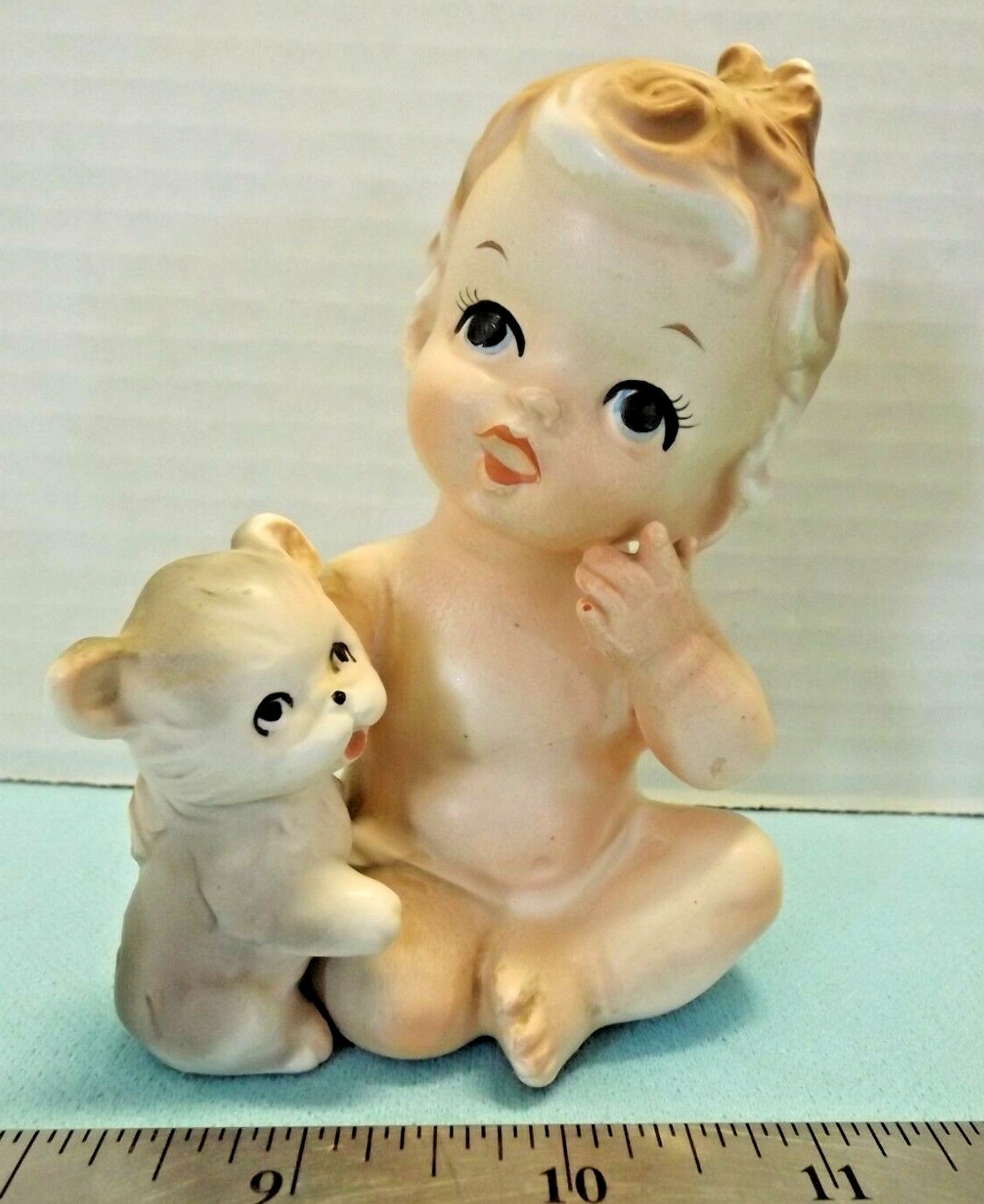 BEAUTIFUL Vintage BISQUE ARCO “BABY” with Teddy Bear Made in Japan