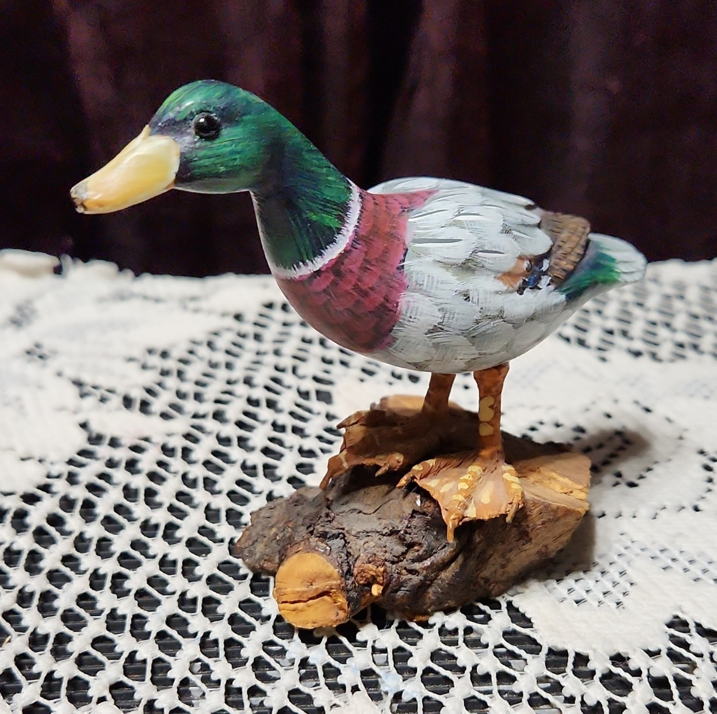 Hand Painted Hand Carved Wood Duck Figurine Signed Orlando 1994 Small