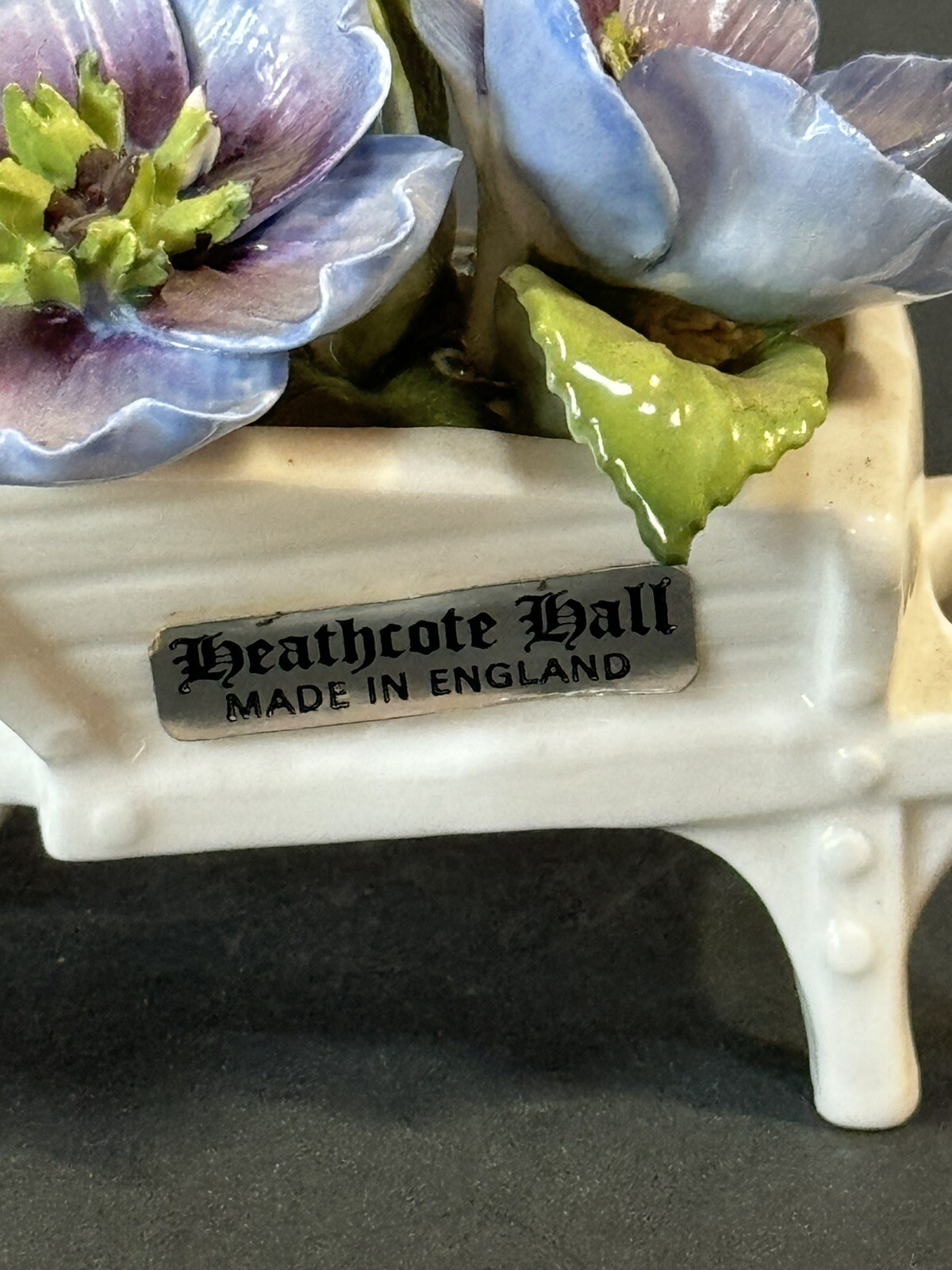 Vintage Heathcote Hall Fine China Blue Flower Wheelbarrow England