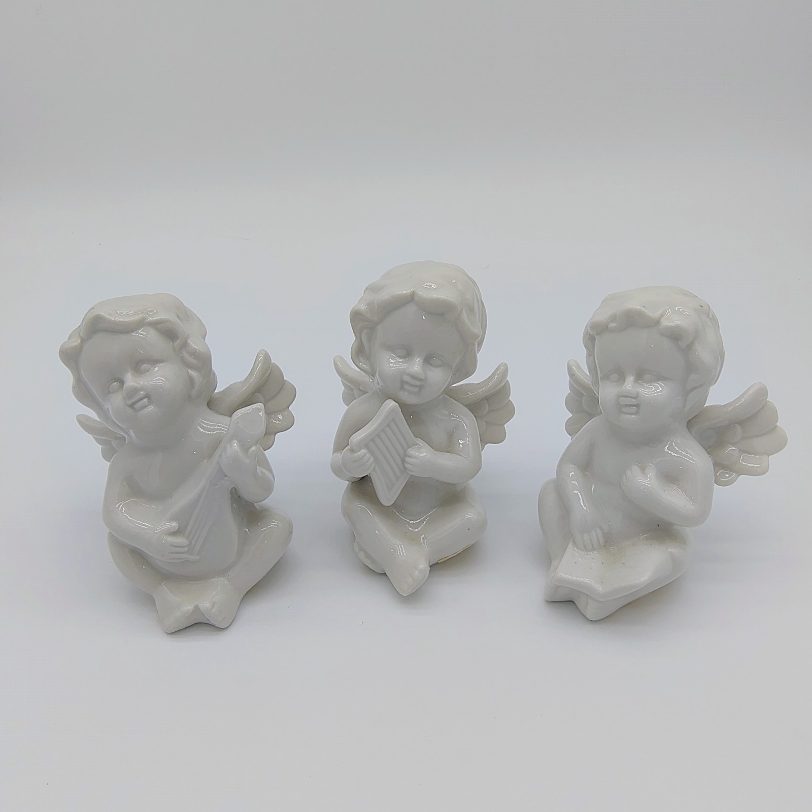 3 Ceramic Angel Figurine Cherubs Mantel Shelf Sitter Lot Of 3