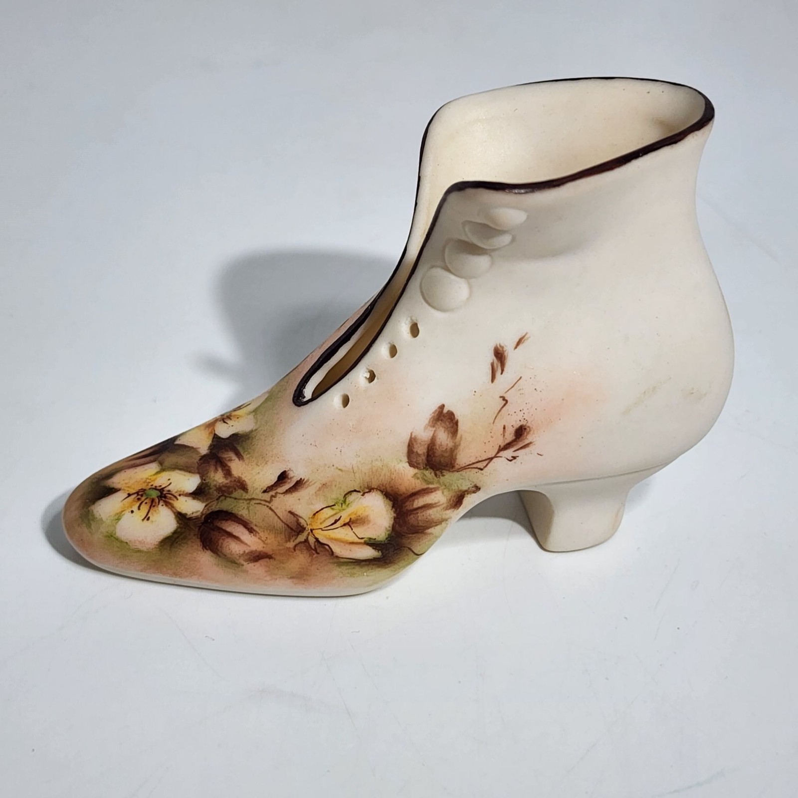 Vintage Ceramic Boot Vase With Hand Painted Floral Design Matt Finish