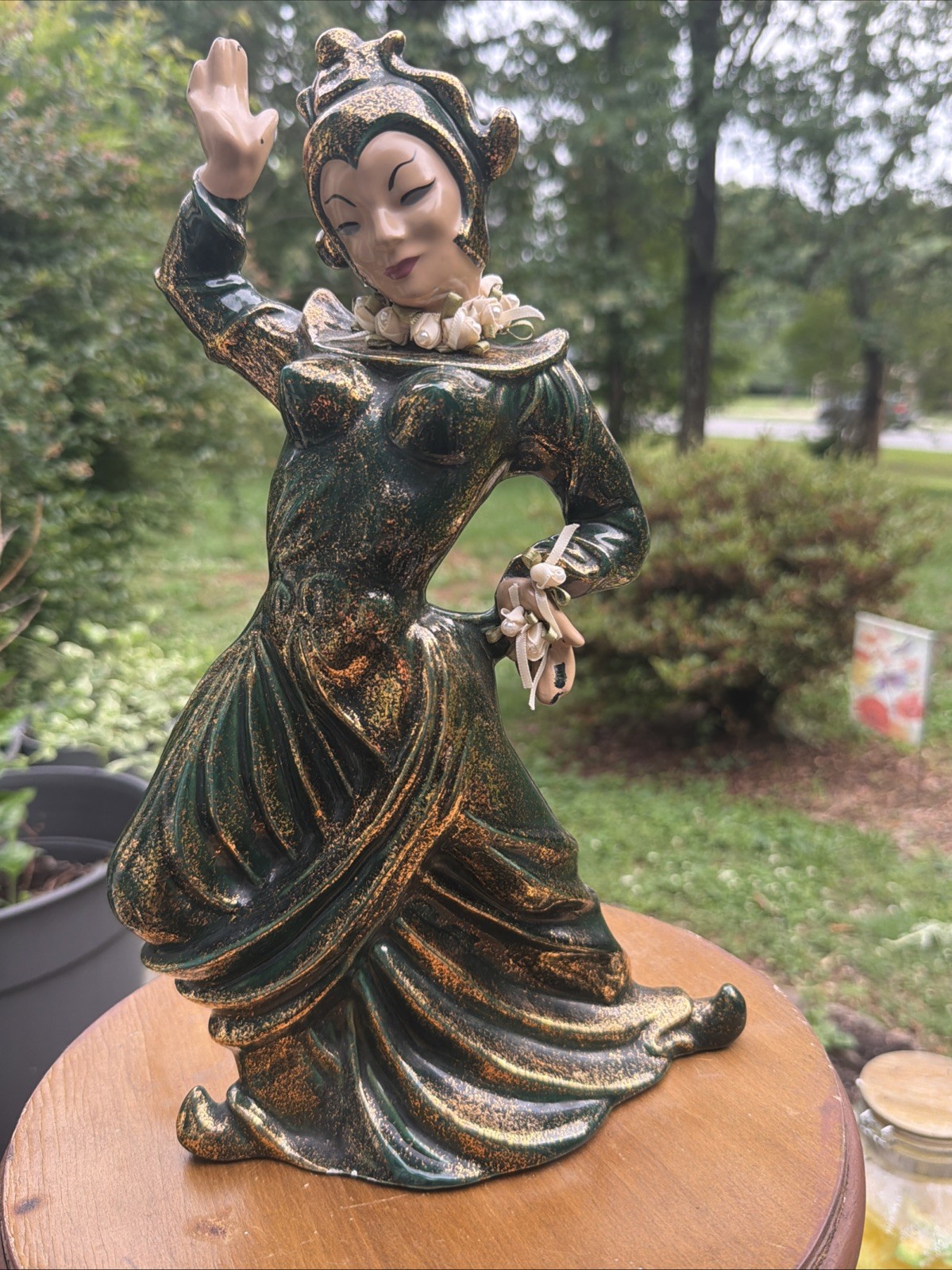 MCM Balinese Dancer Hand Painted Black Gold 1950s 14 Inches Tall