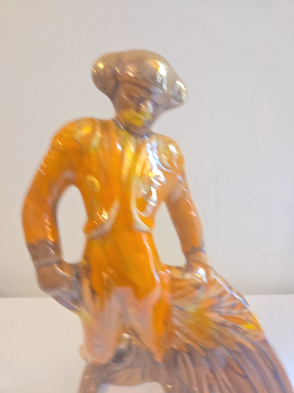 Vintage Orange, Brown, Gold Ceramic Matador Bull Fighter Statue MCM 11 1/2 In