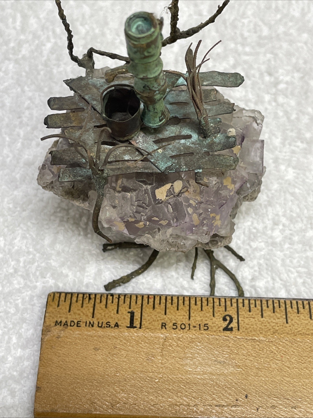 Hanzelka 1972 Vtg MCM Brass/Copper Rock Metal Sculpture Water Faucet Bucket