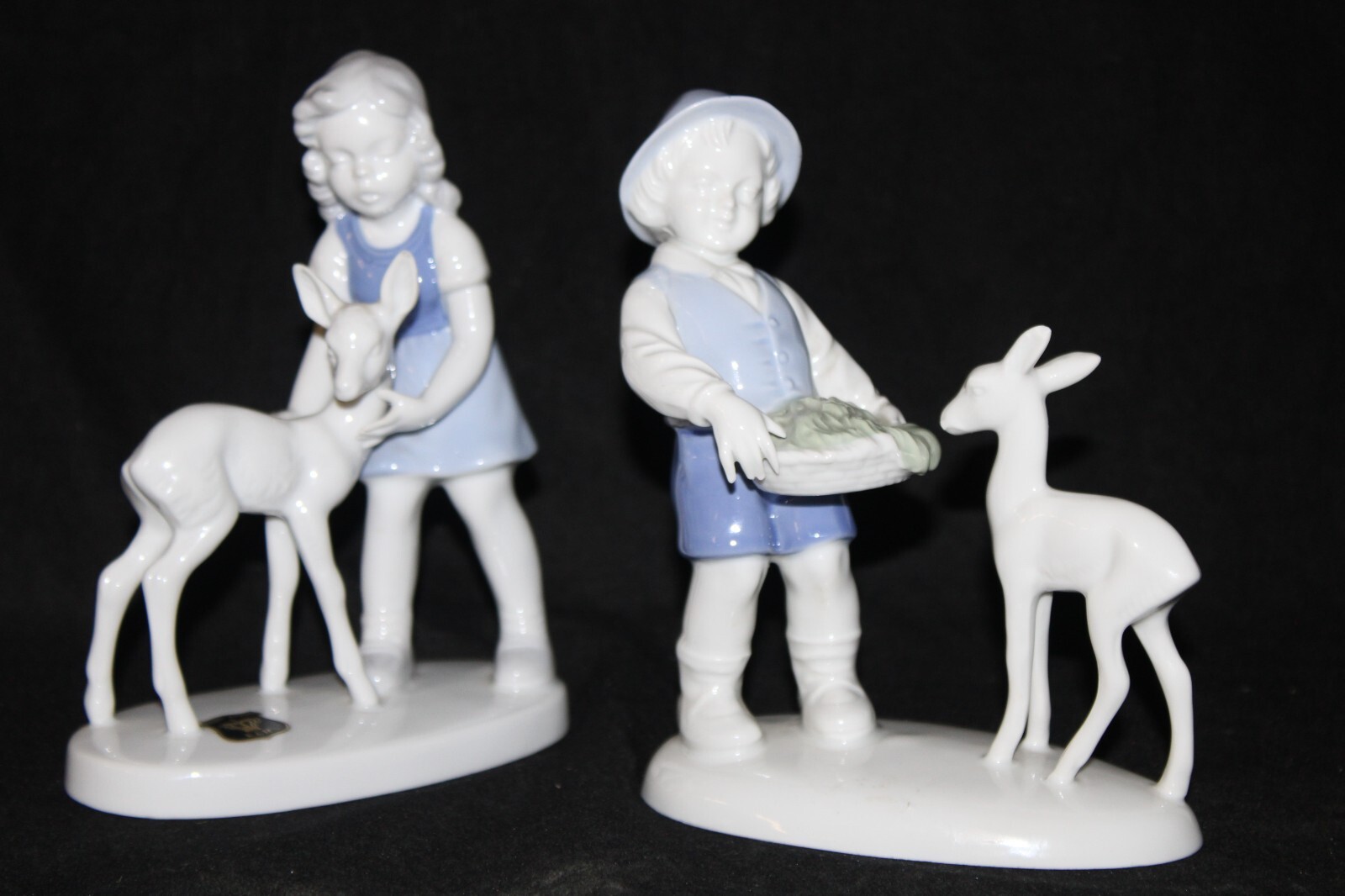 Vintage Gerold Porcelain Boy and Girl With Fawn Baby Deer Bavaria Germany