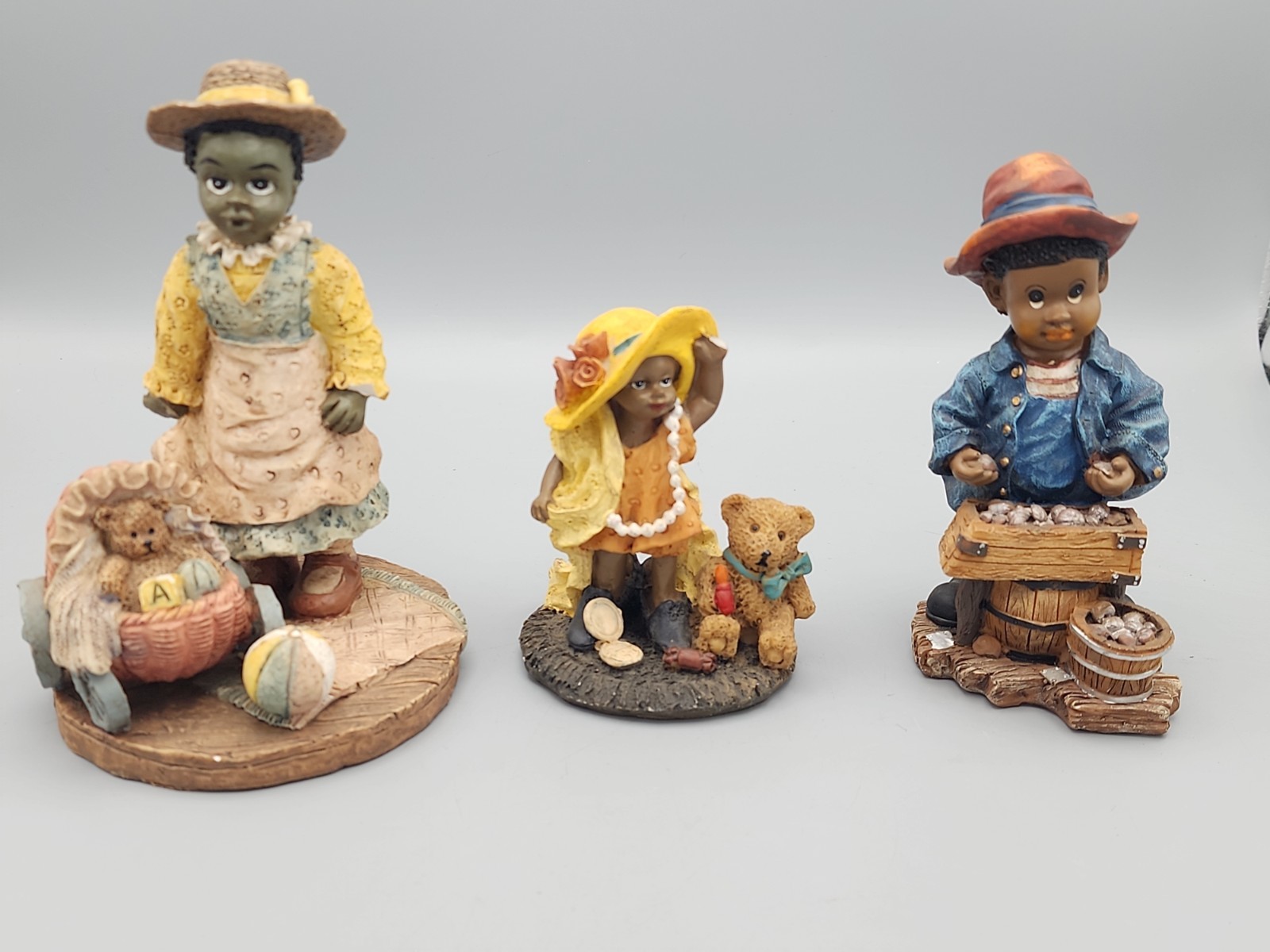 VTG Lot Of 3 African American Family Children Kids Resin Figurines Collectibles