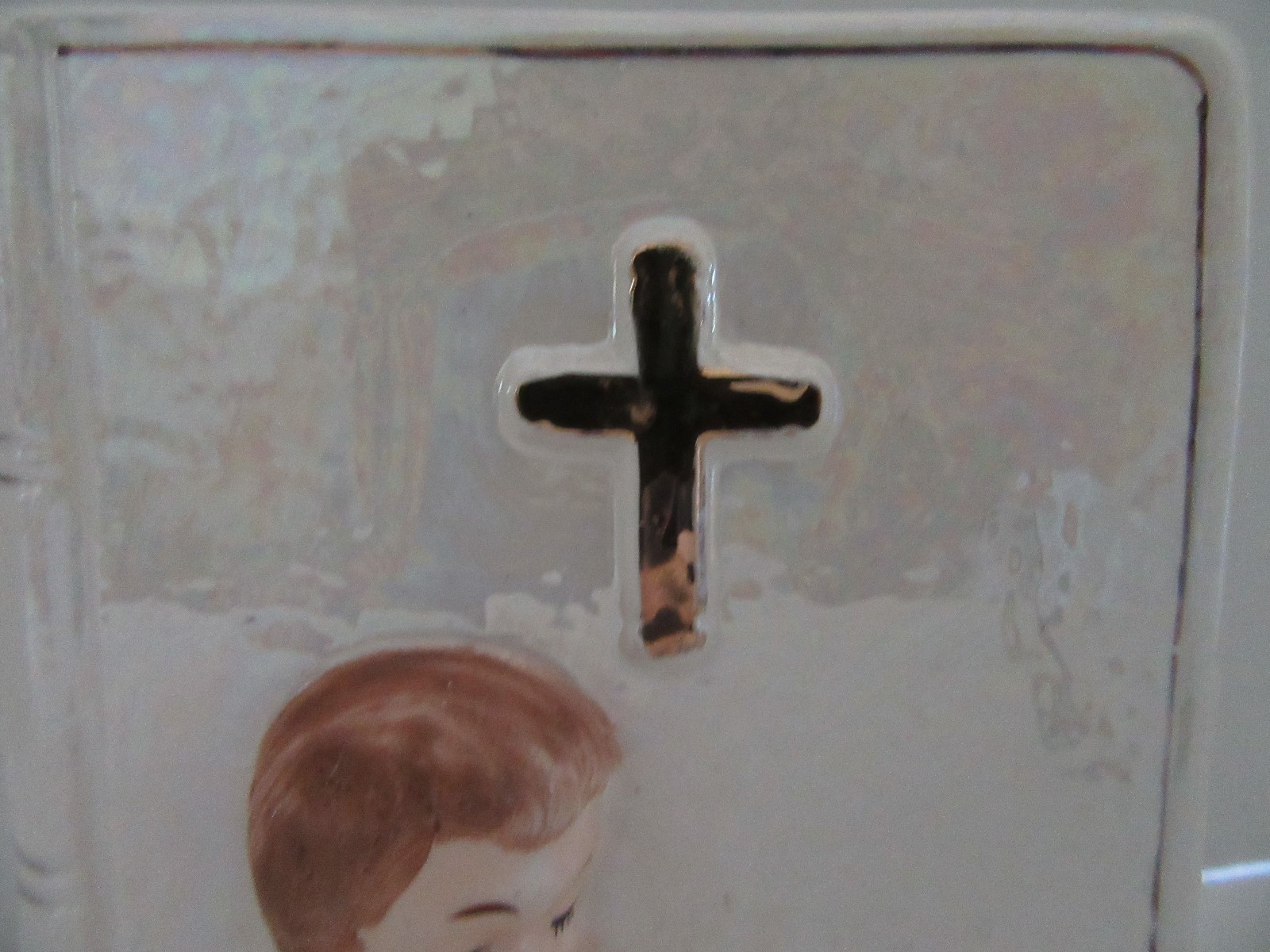 VTG Iridescent Gold Trim Bible Bank Mid-Century Holy Confirmation Baptism Christ