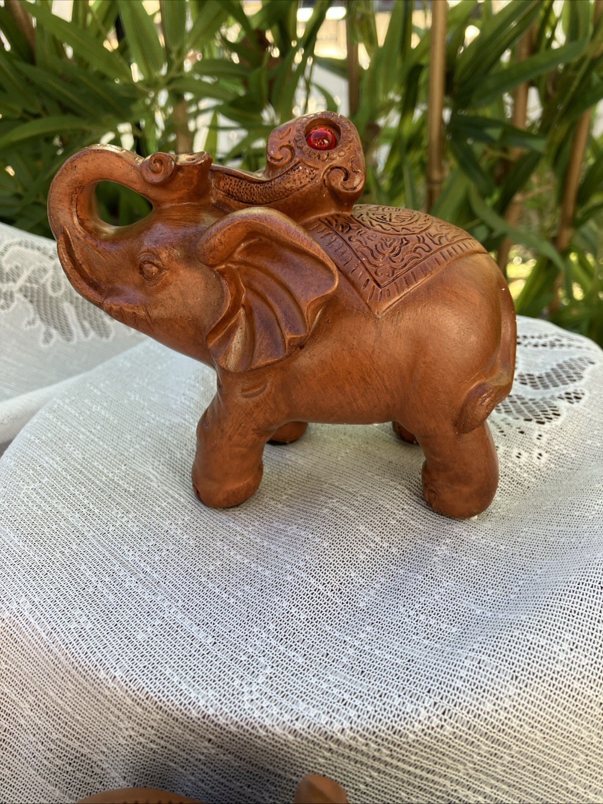 Elephant Sandal Wood Color Home Office Decor Resin Figurine Red Faux Wood Pair