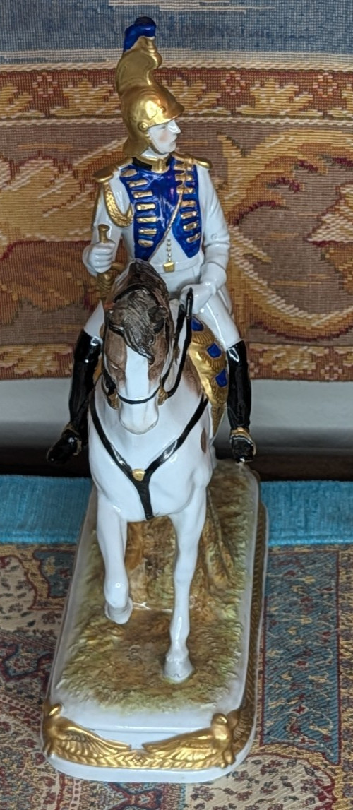 Vtg Blue German Scheibe Alsbach Porcelain Napoleon Garde Imperiale Horse Statue