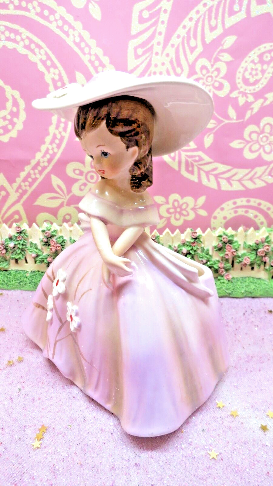Vtg Pink Southern Belle Shopper Party Girl BIG BOW HAT DAISY HAT Samson 5296 A
