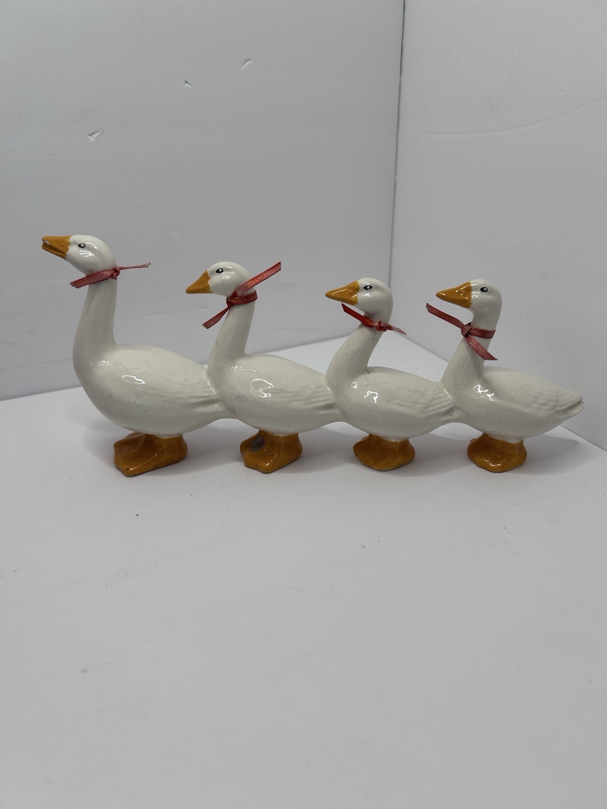 Ceramic Family of 4 Ducks In A Row Geese Figurine Vintage READ
