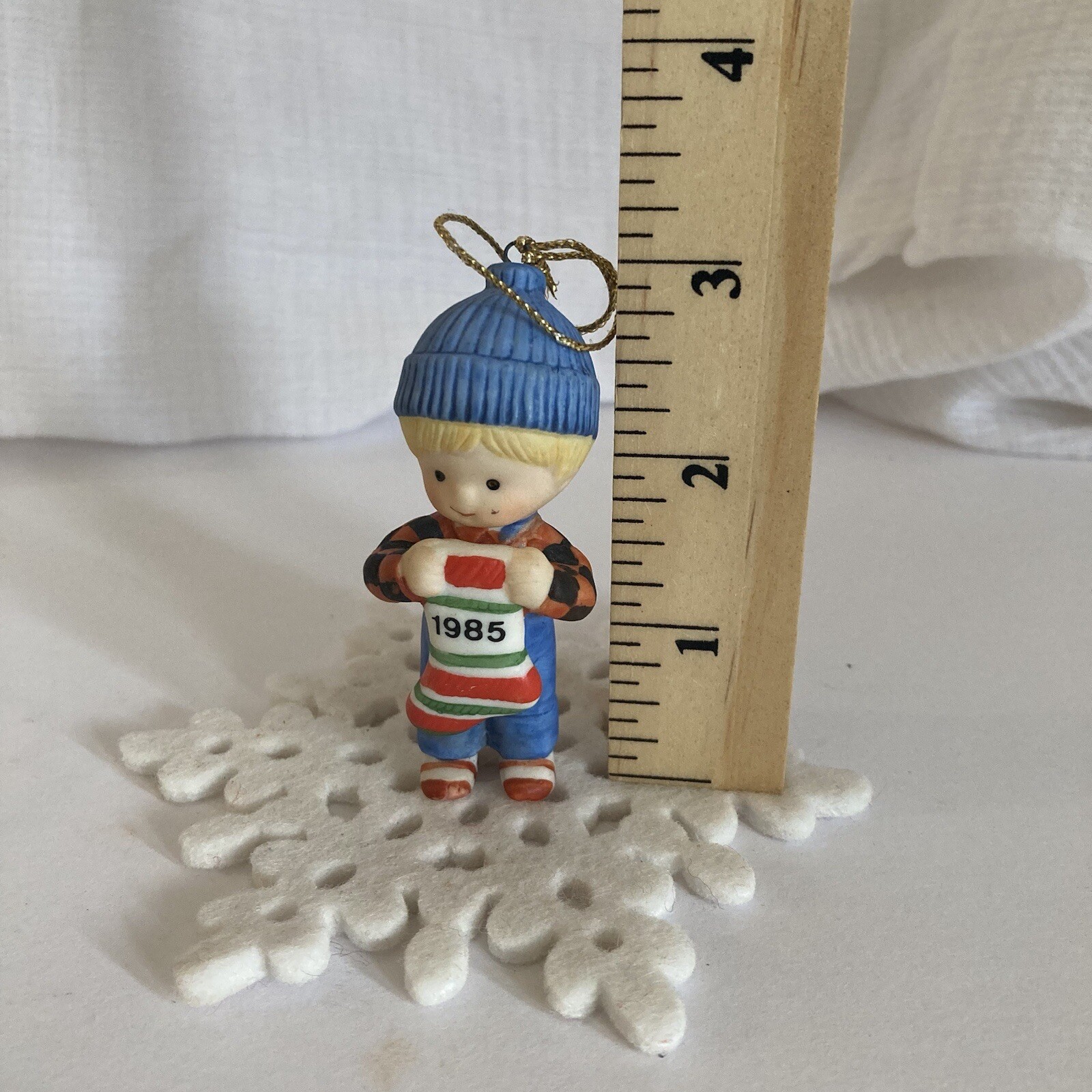 Vintage 1985 Enesco Country Cousins Katie Football Player Skiing Ornament Lot