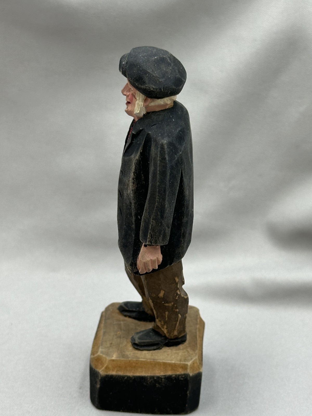 1940 Signed Regina NORMAND Quebec Folk Art Wood Carving Man Figure Vintage